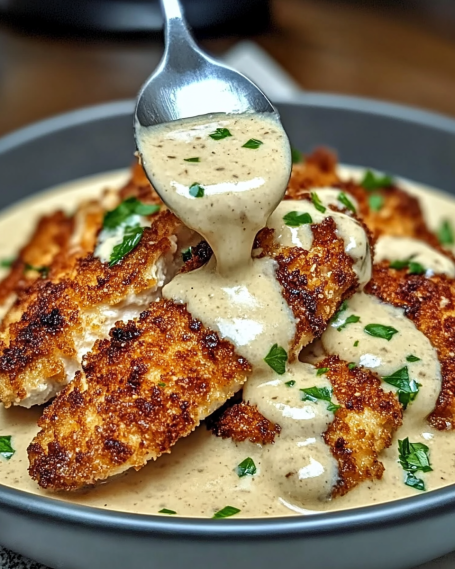 Parmesan Crusted Chicken with Garlic Cream Sauce