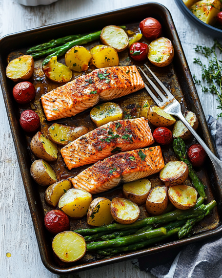Sheet Pan Salmon with Potatoes and Vegetables