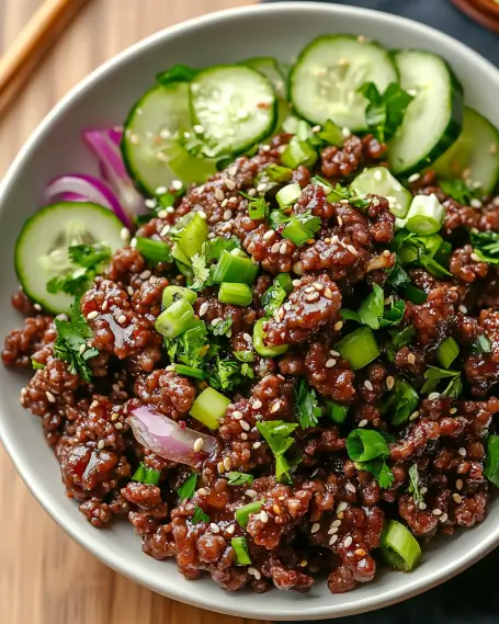 Spicy Keto Korean Beef with Cucumber Salad