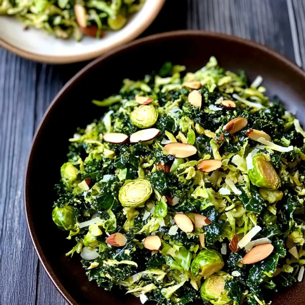 Shredded Kale and Brussels Sprout Salad with Lemon Dressing