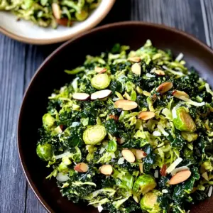 Shredded Kale and Brussels Sprout Salad with Lemon Dressing