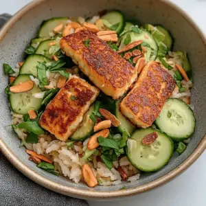 Simple Crispy Rice Salad with Halloumi
