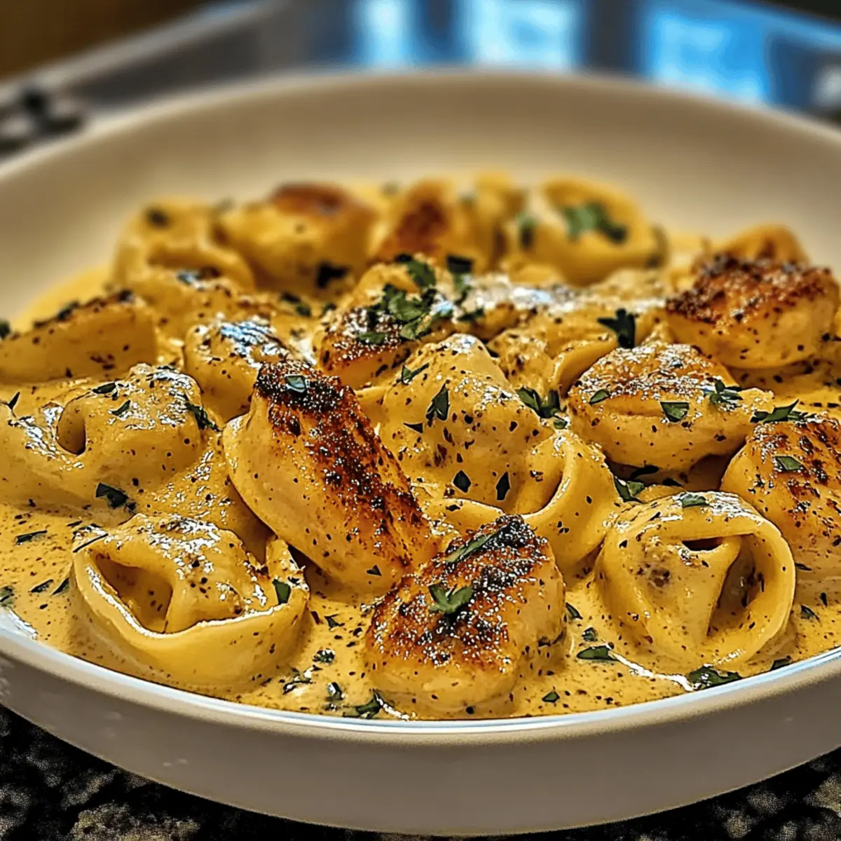 Cajun Chicken Tortellini with Garlic Sauce