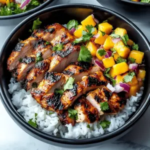 Jerk Chicken Bowls with Mango Salsa and Coconut Rice