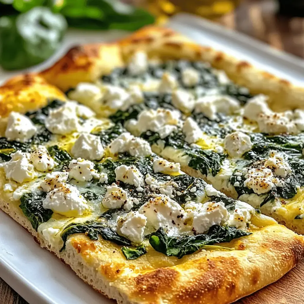 Greek Roasted Garlic Spinach White Pizza