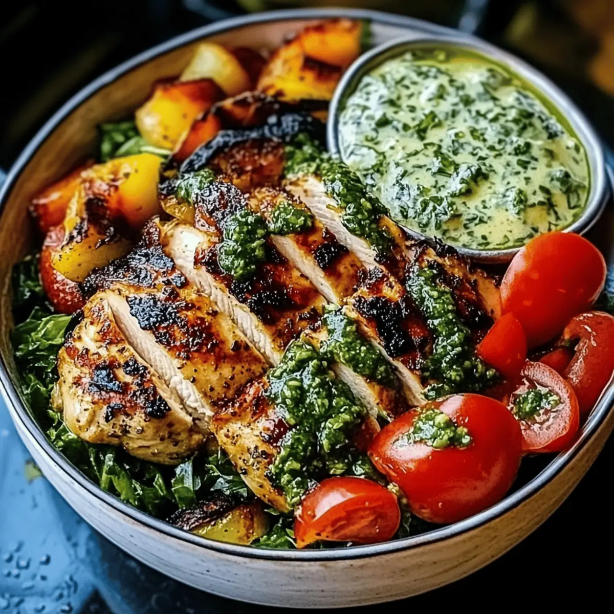 Chimichurri Grilled Chicken Bowl with Garlic Sauce