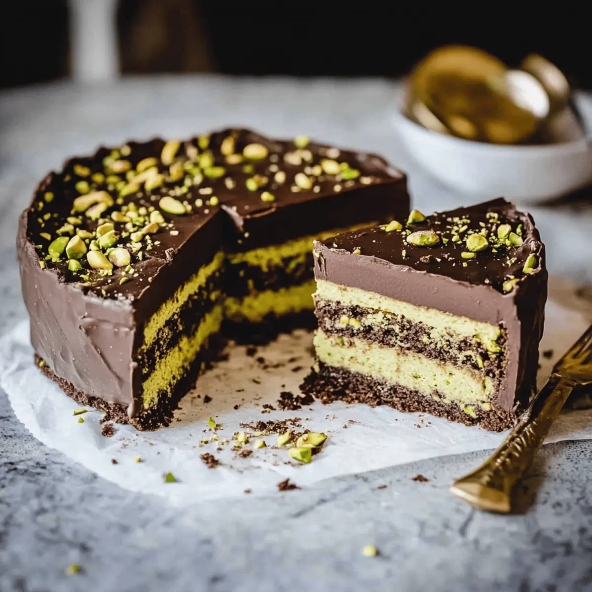 No-Bake Chocolate Pistachio Cake