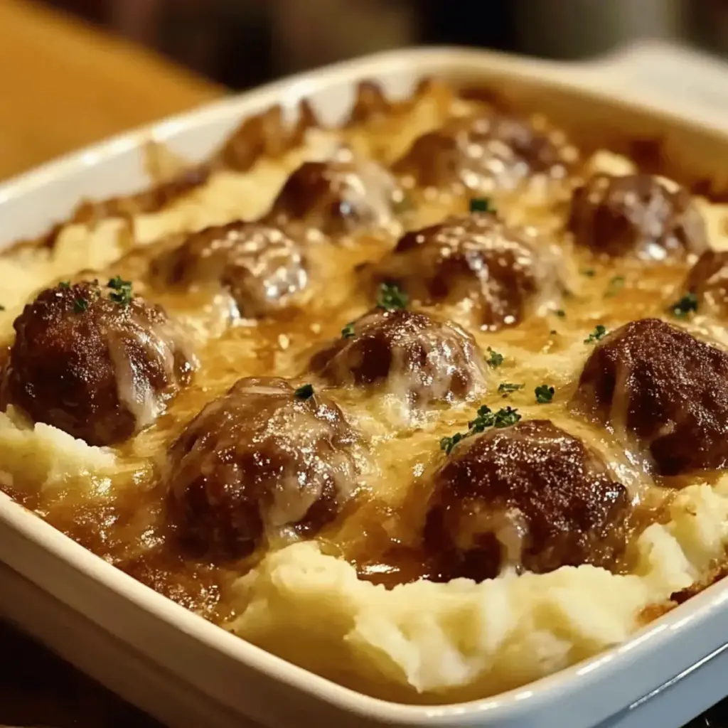 Meatball & Mashed Potato Bake