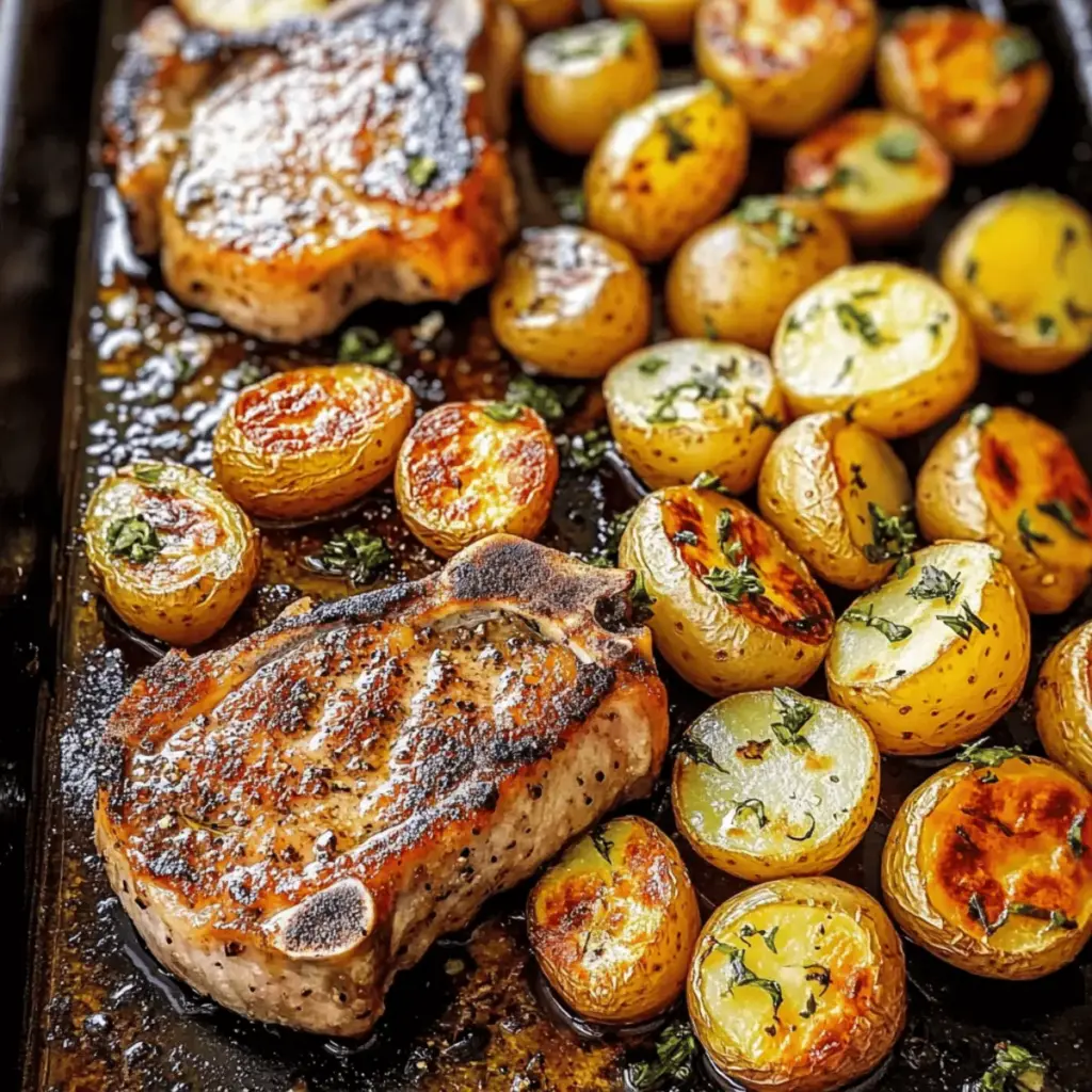 Pork Chops and Potatoes Sheet Pan Dinner