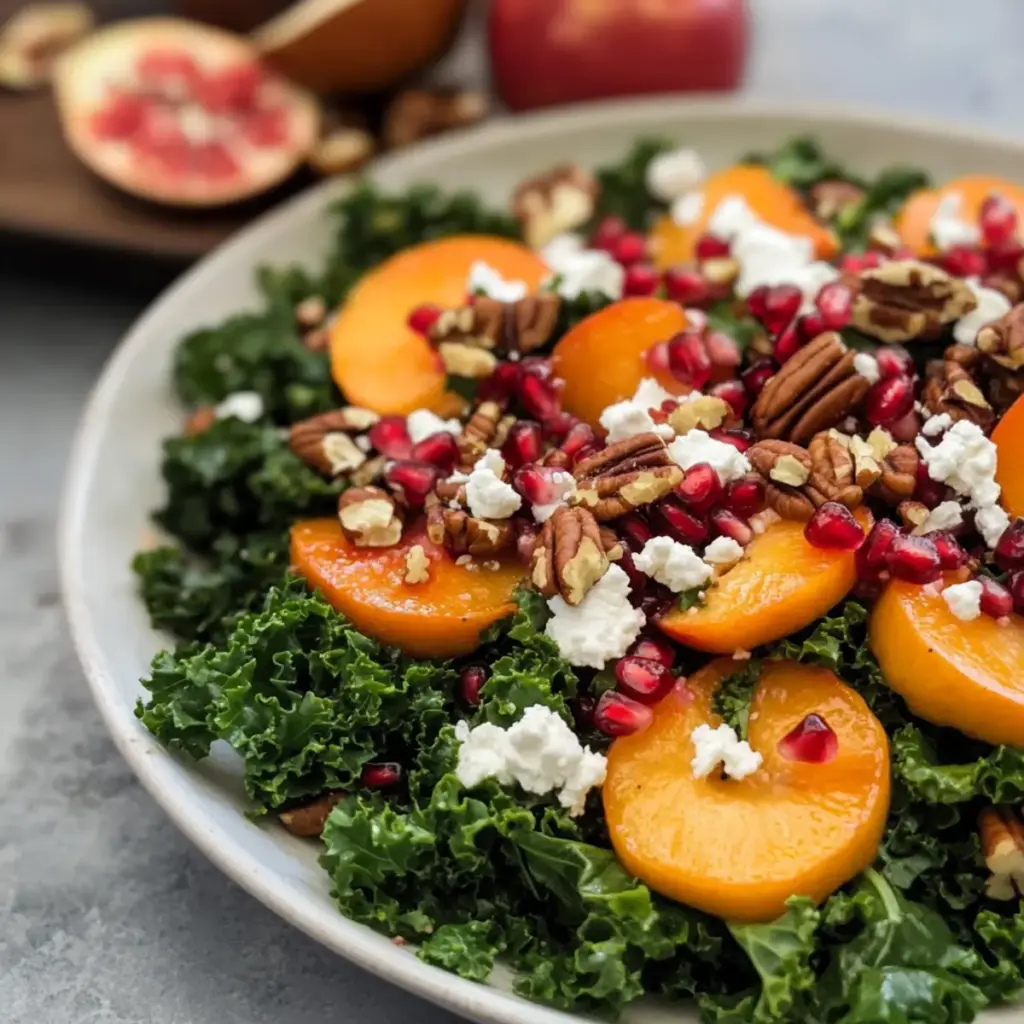 Holiday Salad with Kale, Persimmon and Pomegranate
