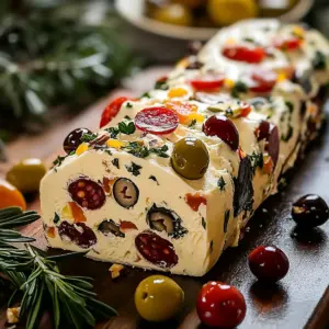 Festive Holiday Antipasto Cream Cheese Log
