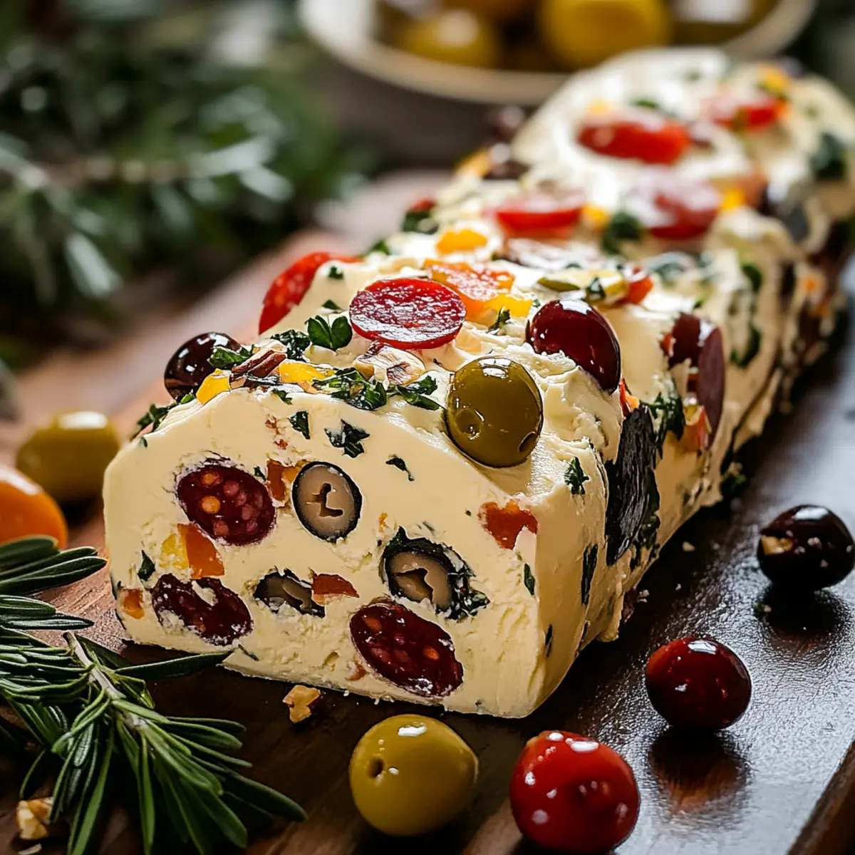 Festive Holiday Antipasto Cream Cheese Log