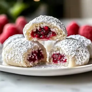Raspberry Almond Snowball Cookies