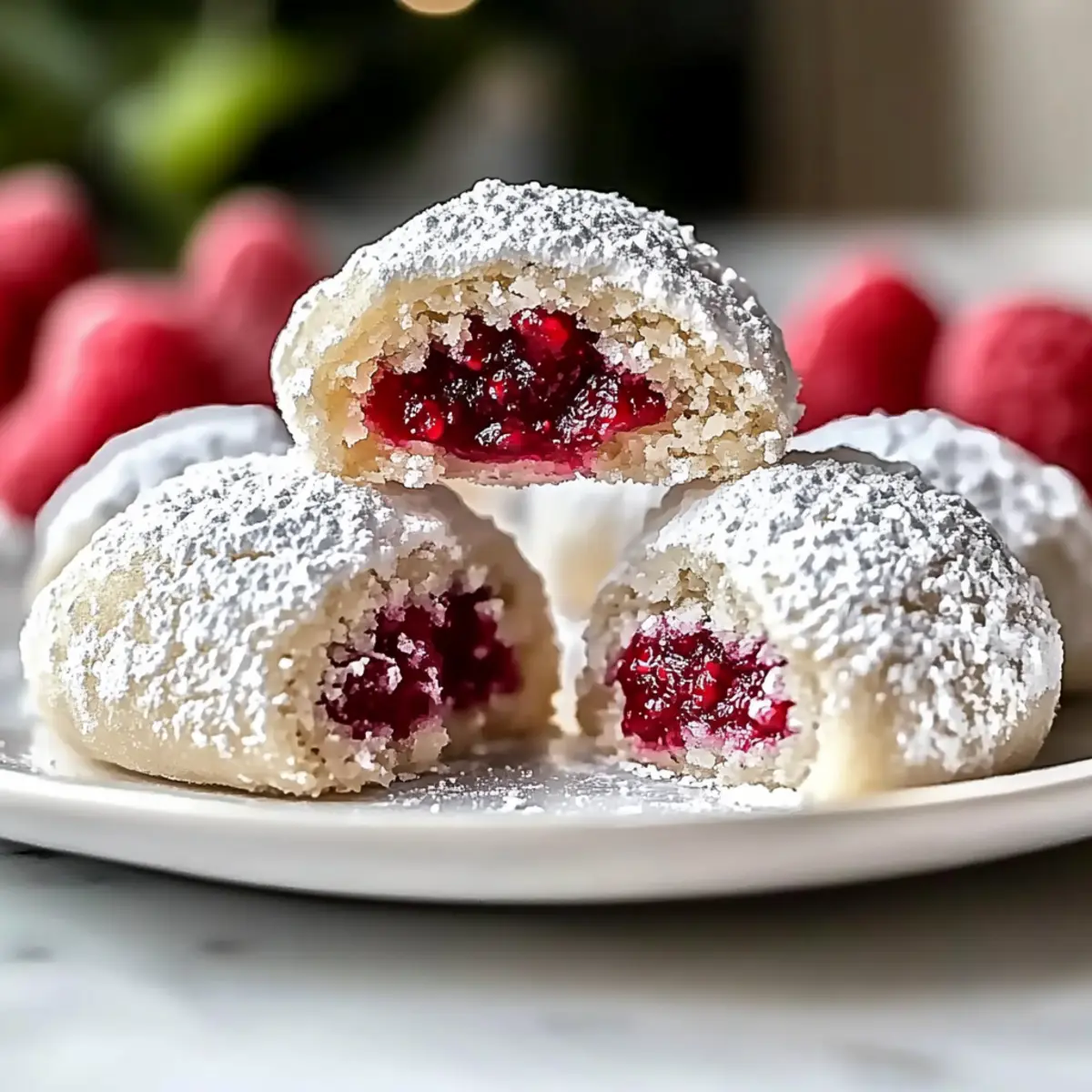 Raspberry Almond Snowball Cookies