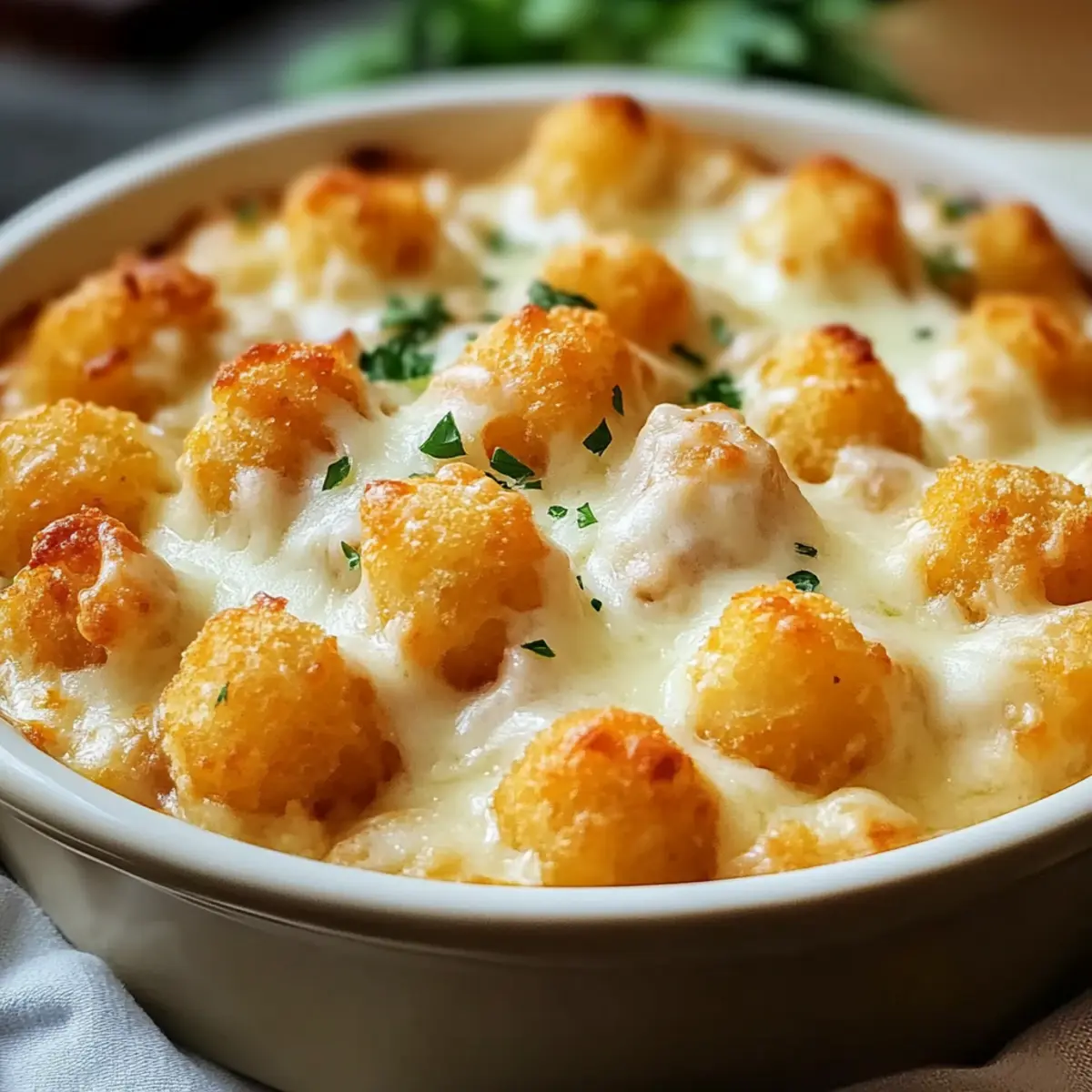 Chicken Alfredo Tater Tot Casserole