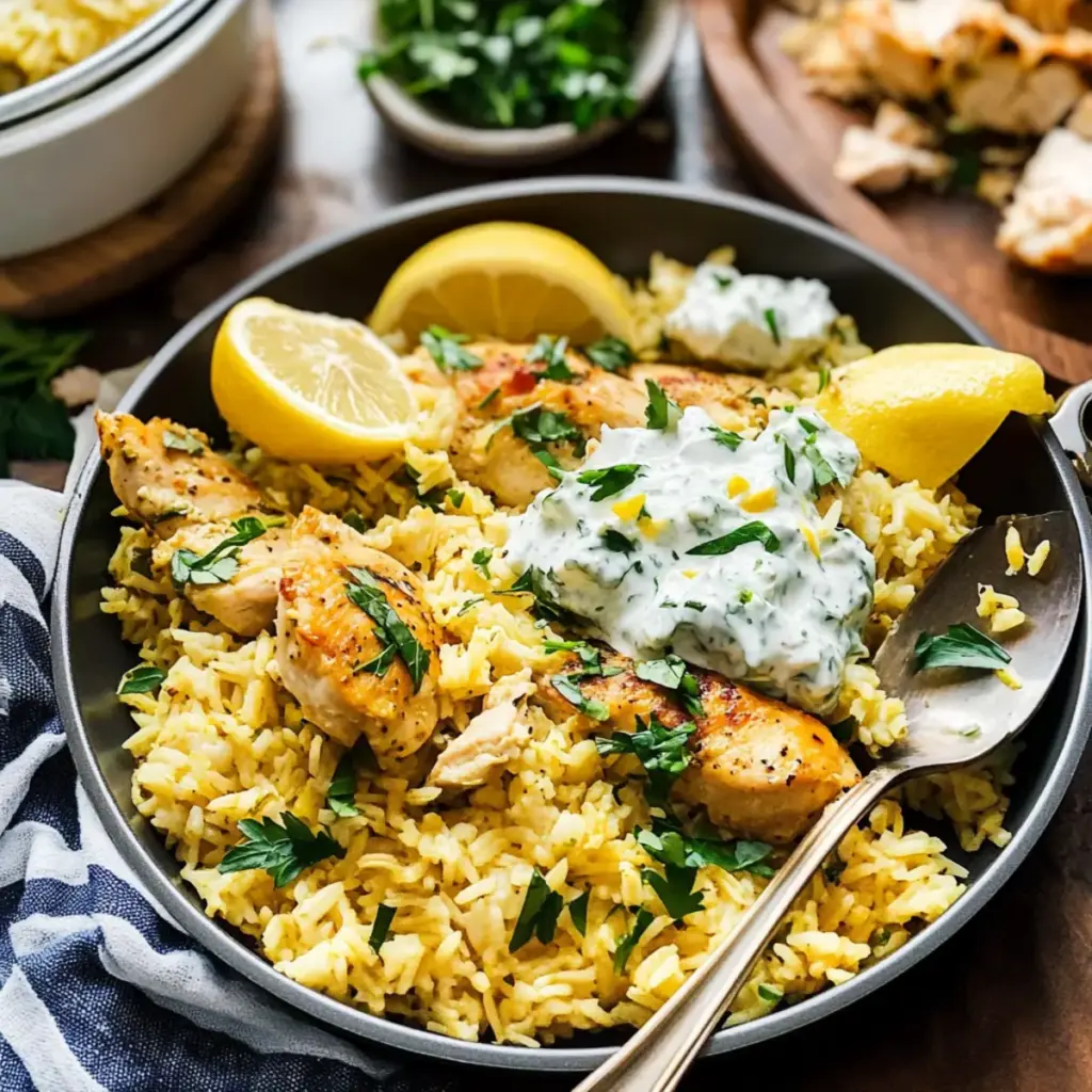 Dump-and-Bake Chicken Tzatziki with Rice