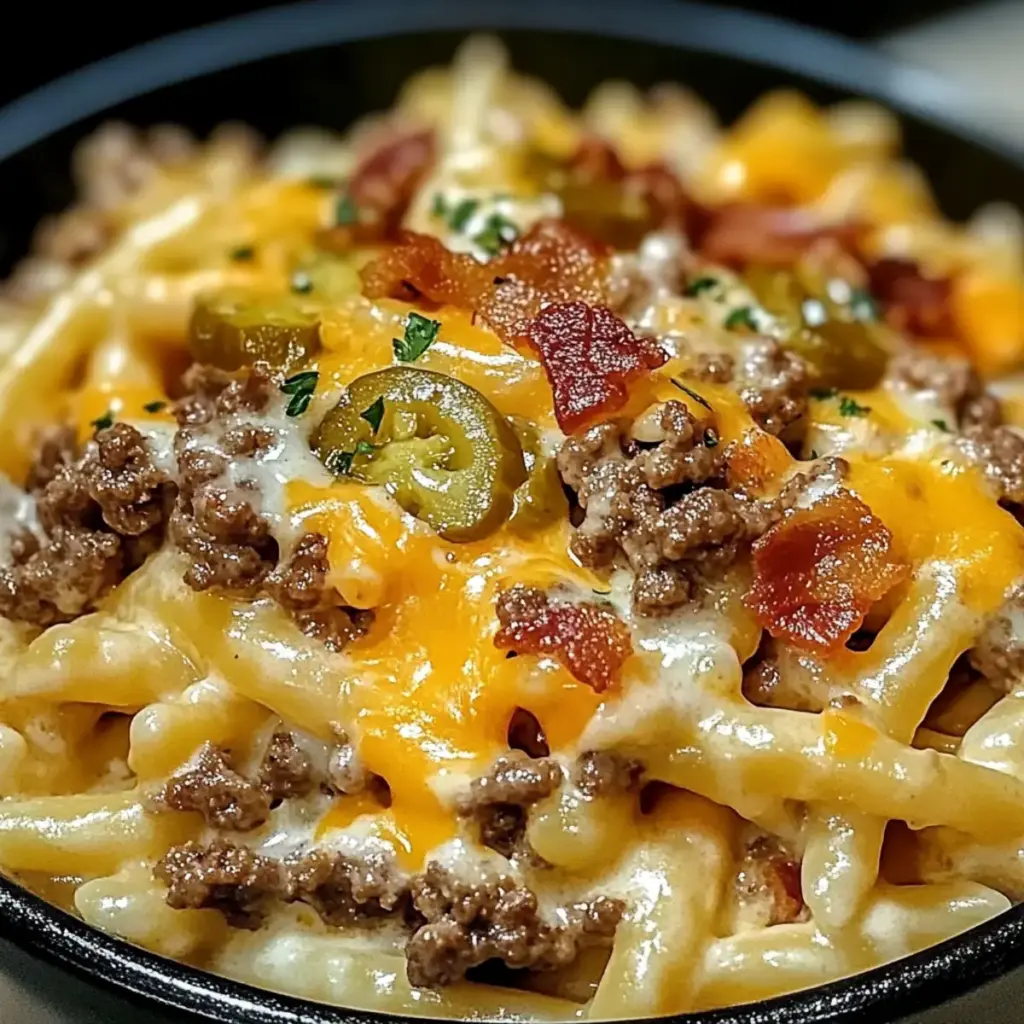 Loaded Cheeseburger Alfredo Pasta