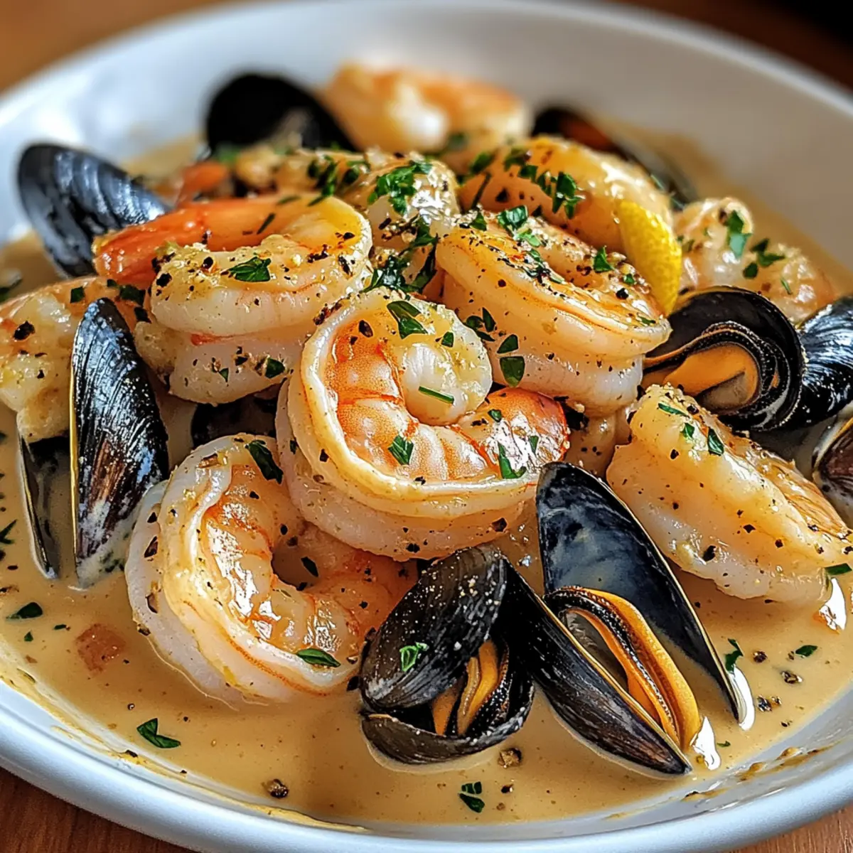 Shrimp and Mussels in Creamy Garlic Sauce