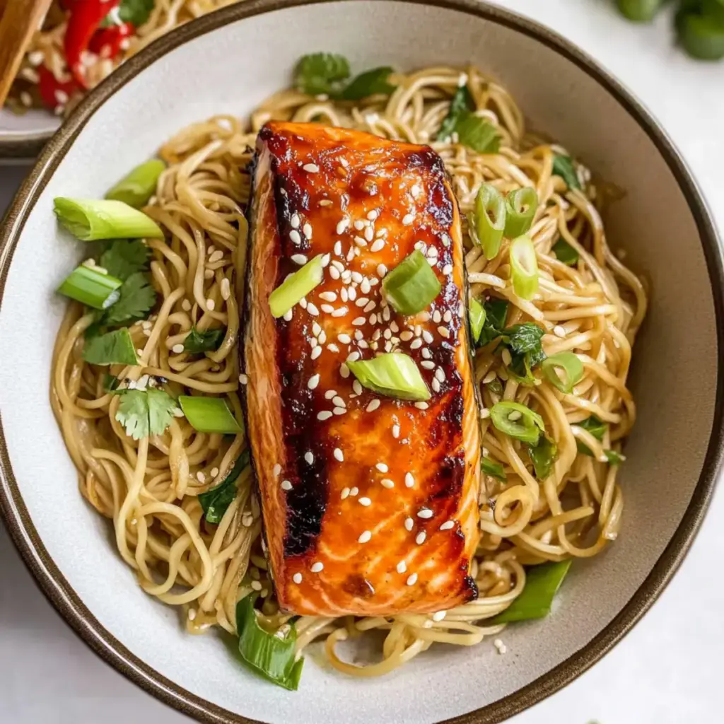 Miso Salmon with Garlic Noodles