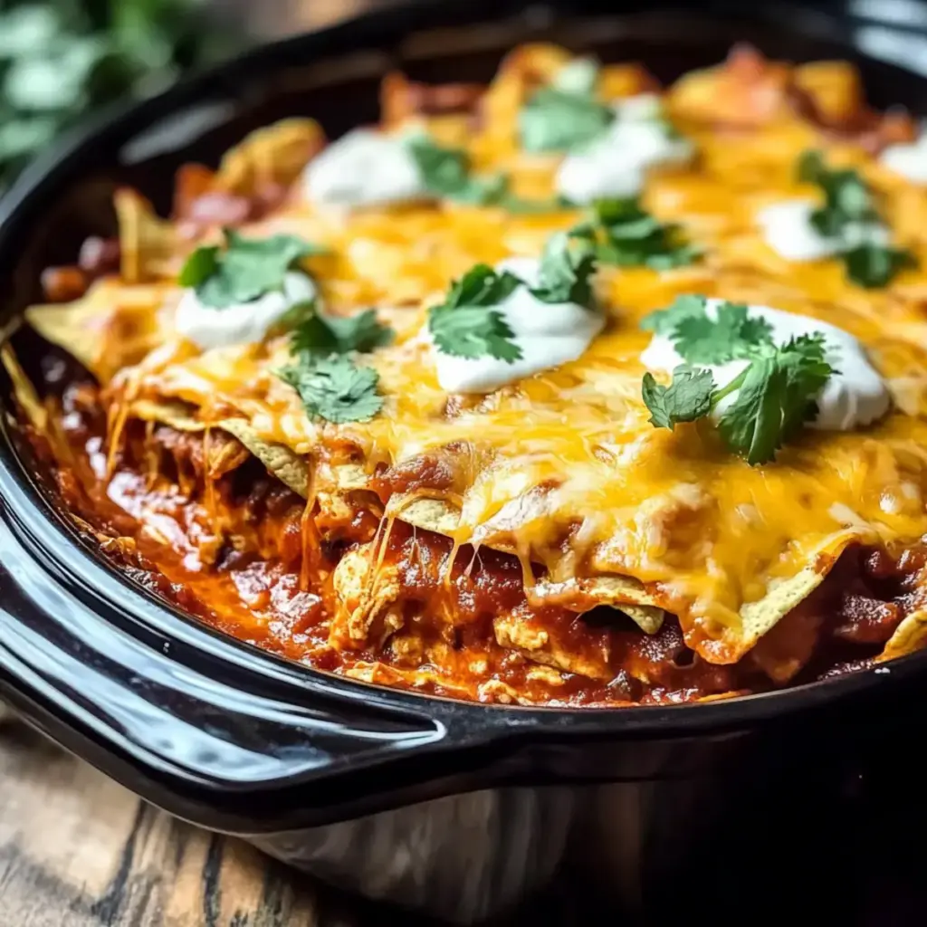 Crockpot Chicken Enchilada Casserole