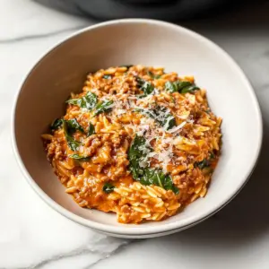 Ground Beef Orzo with Tomato Cream Sauce