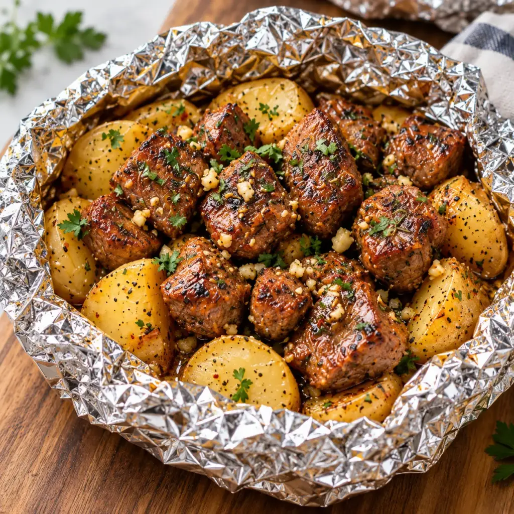 Garlic Butter Steak & Potatoes in Foil Packets