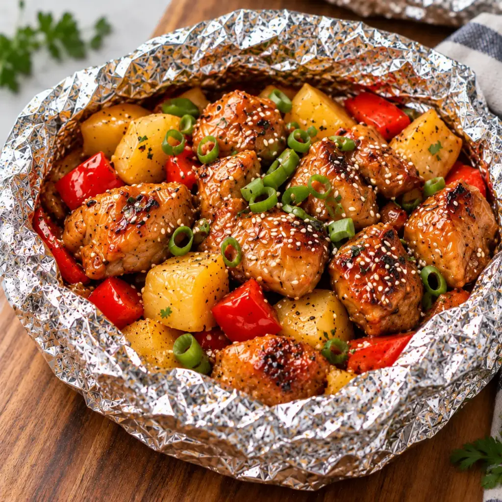 Teriyaki Chicken and Pineapple in Foil Packets