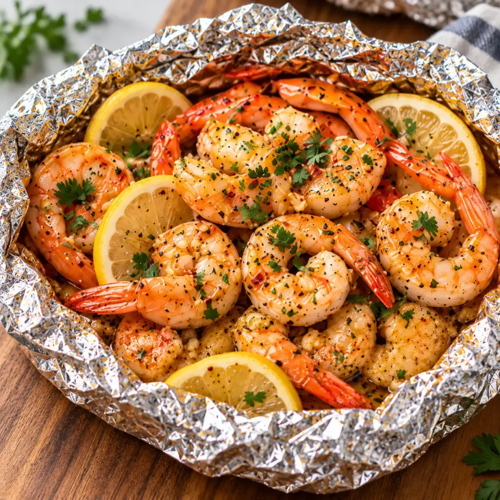 Garlic Butter Shrimp in Foil Packets