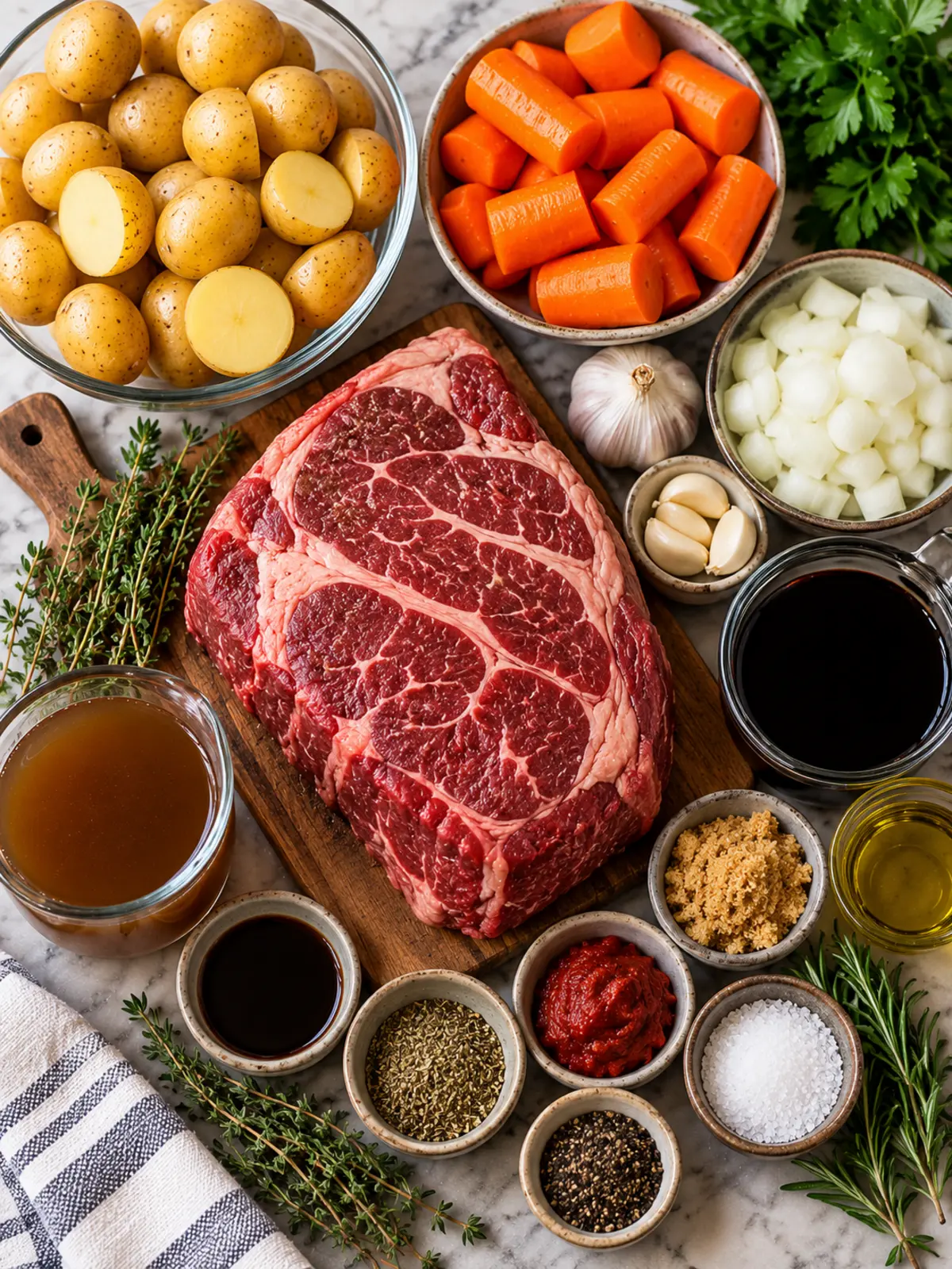 Balsamic Glazed Pot Roast in a Slow Cooker — ingredients-flat-lay