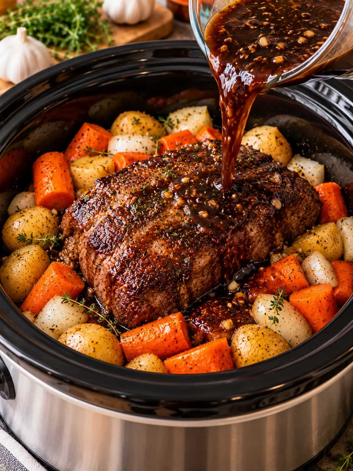 Balsamic Glazed Pot Roast in a Slow Cooker — process