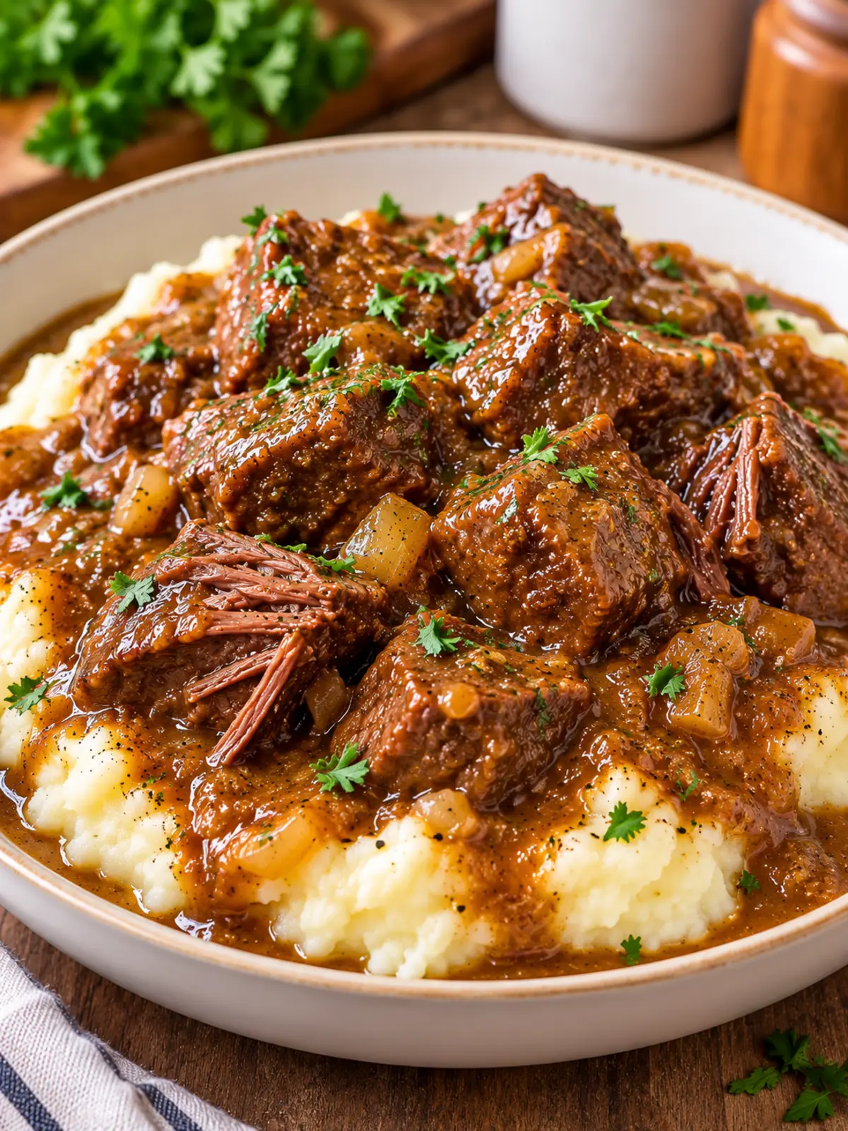 Beef Tips and Gravy with Mashed Potatoes — finished
