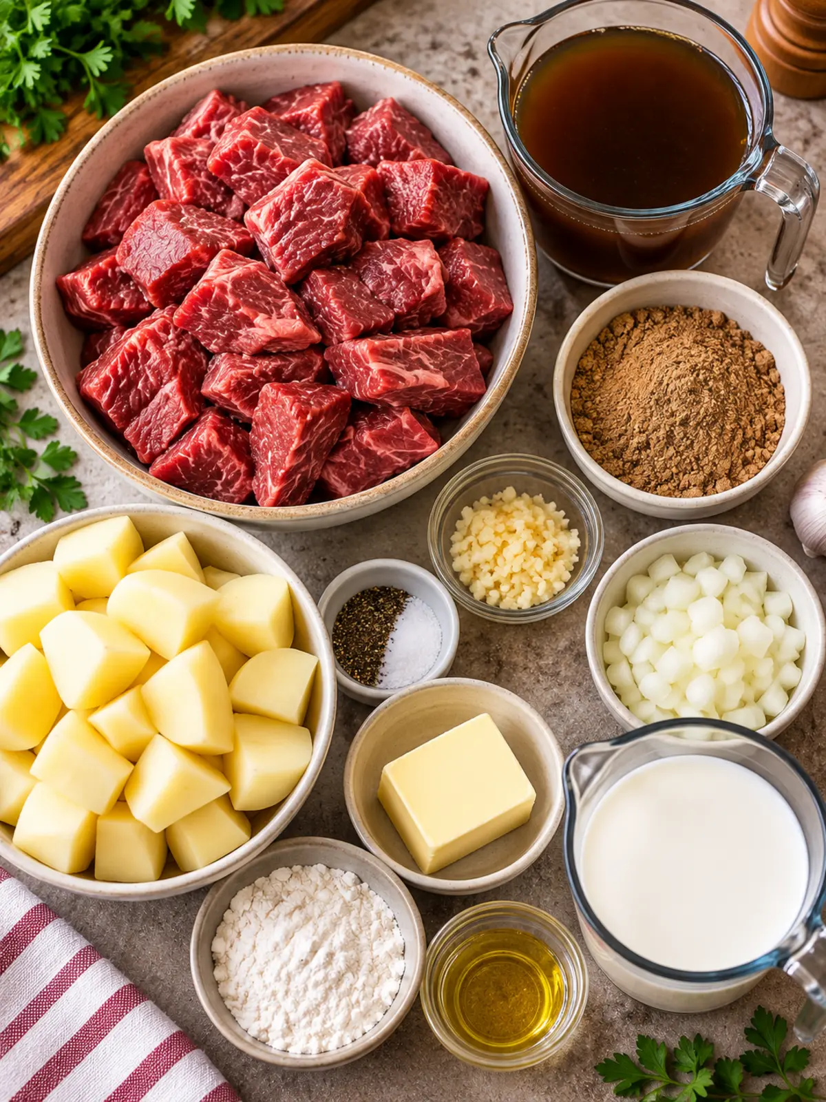 Beef Tips and Gravy with Mashed Potatoes — ingredients