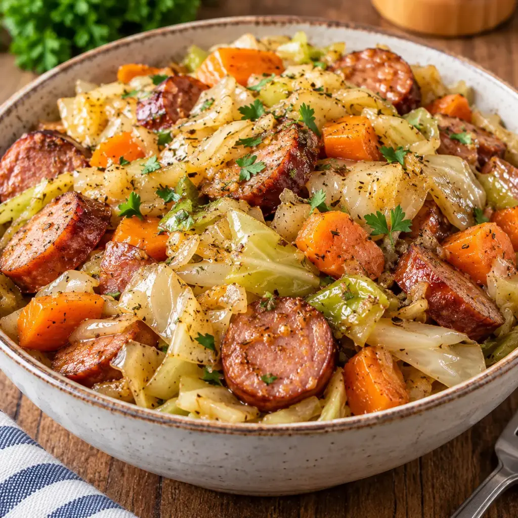 Cabbage and Sausage in a Slow Cooker — featured