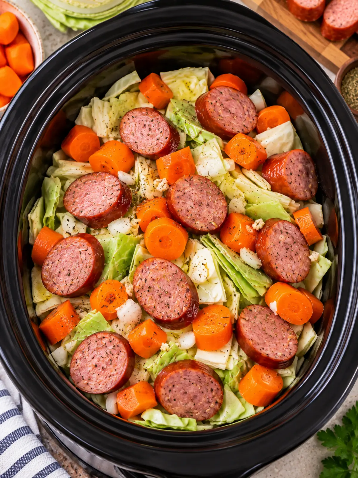 Cabbage and Sausage in a Slow Cooker — process