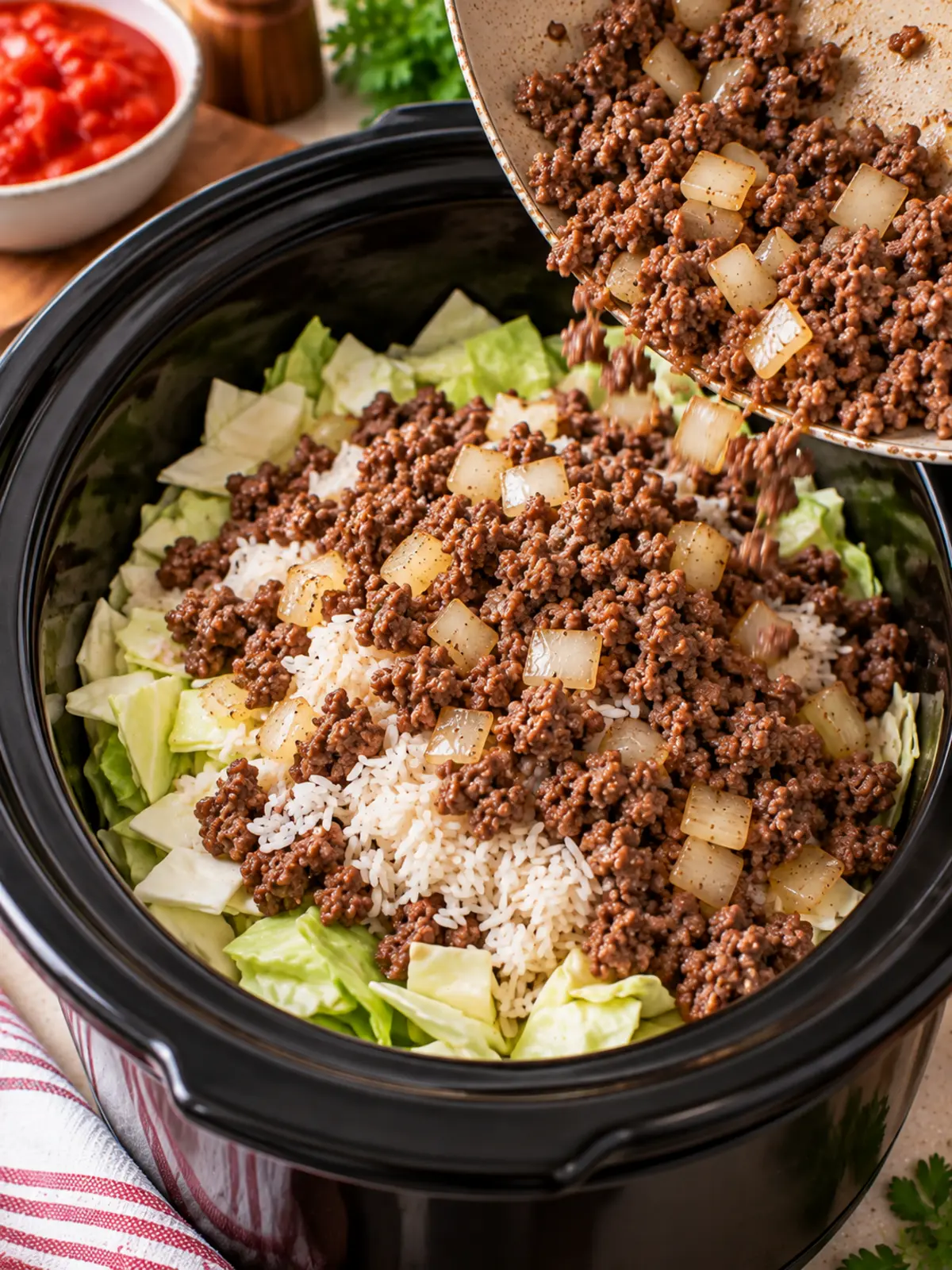 Cabbage Roll Casserole in a Crockpot — instructional