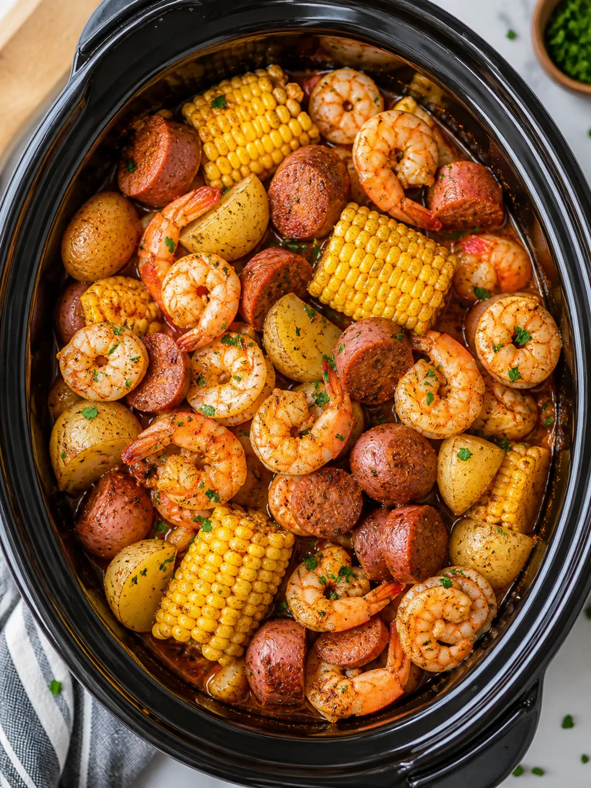 Cajun Shrimp Boil in a Slow Cooker — finished dish