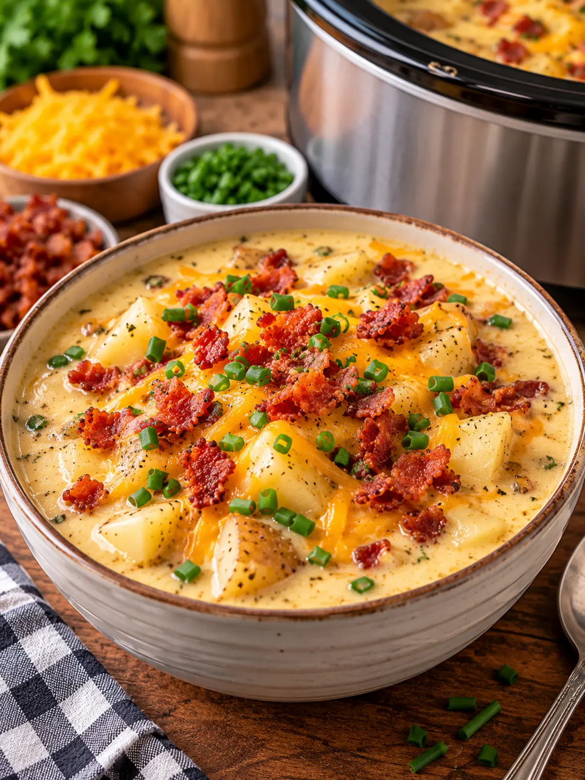 Crock Pot Potato Soup - Creamy and Hearty Comfort — finished soup presentation