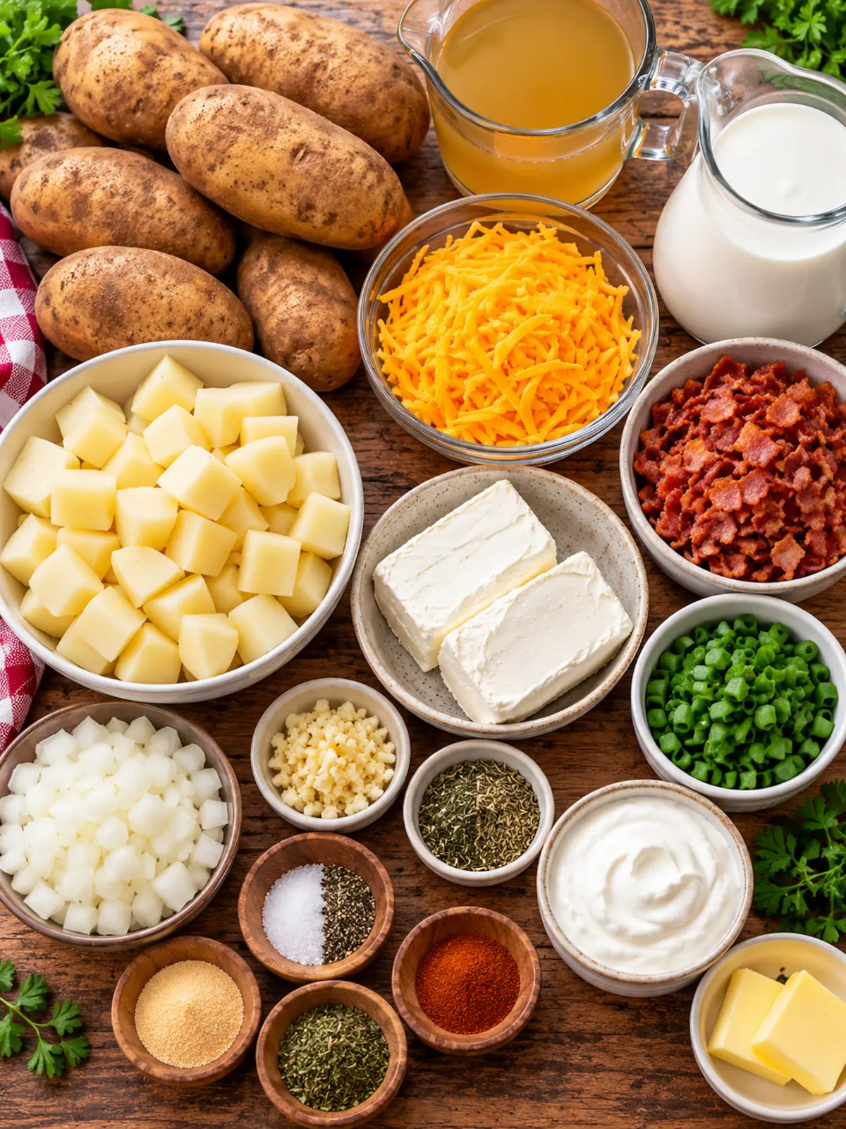 Crock Pot Potato Soup - Creamy and Hearty Comfort — ingredients flat-lay