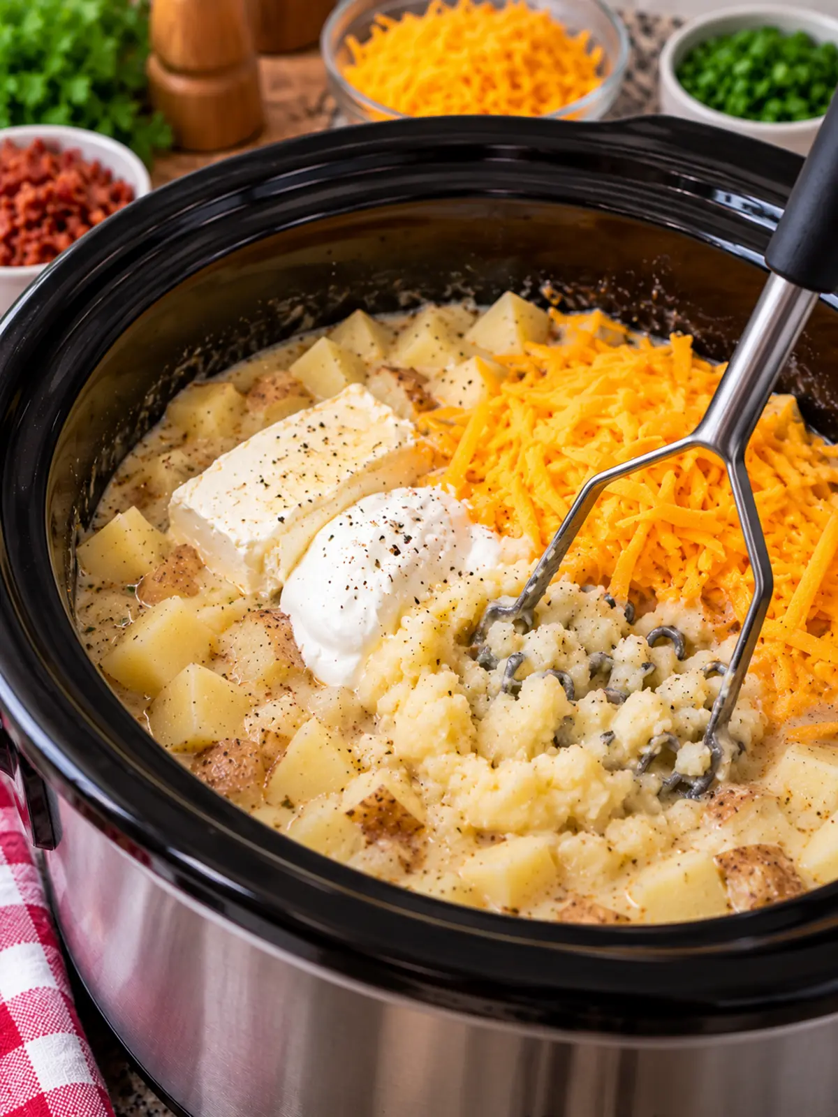 Crock Pot Potato Soup - Creamy and Hearty Comfort — instructional image for adding creamy ingredients