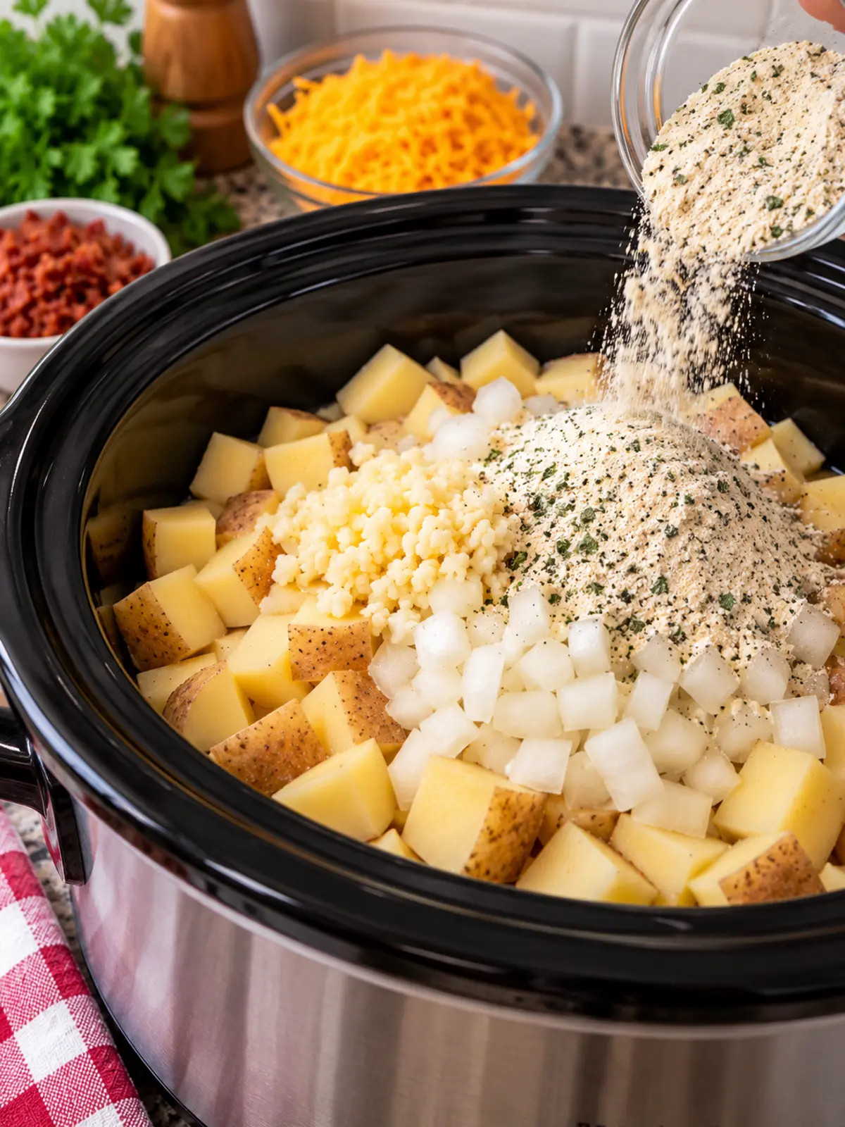 Crock Pot Potato Soup - Creamy and Hearty Comfort — instructional image for assembling soup base