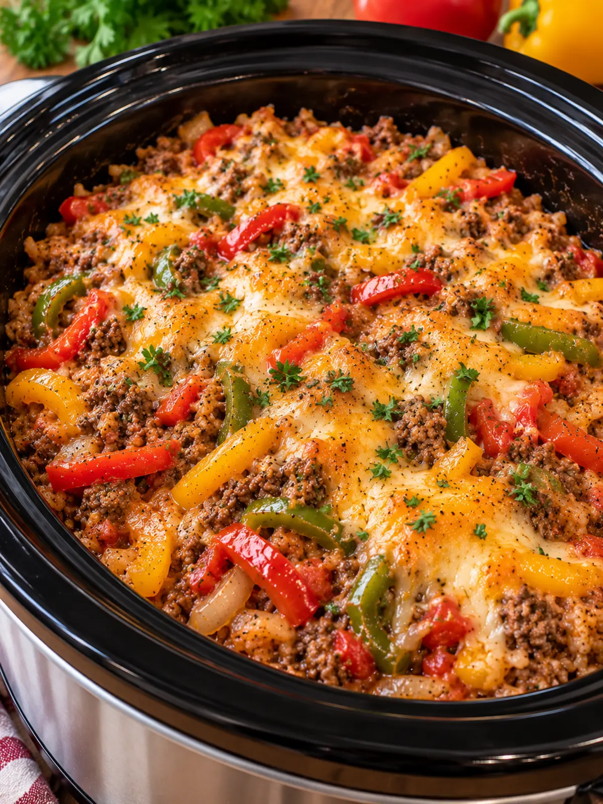 Crockpot Beef and Pepper Casserole - Comforting Meal — finished-dish