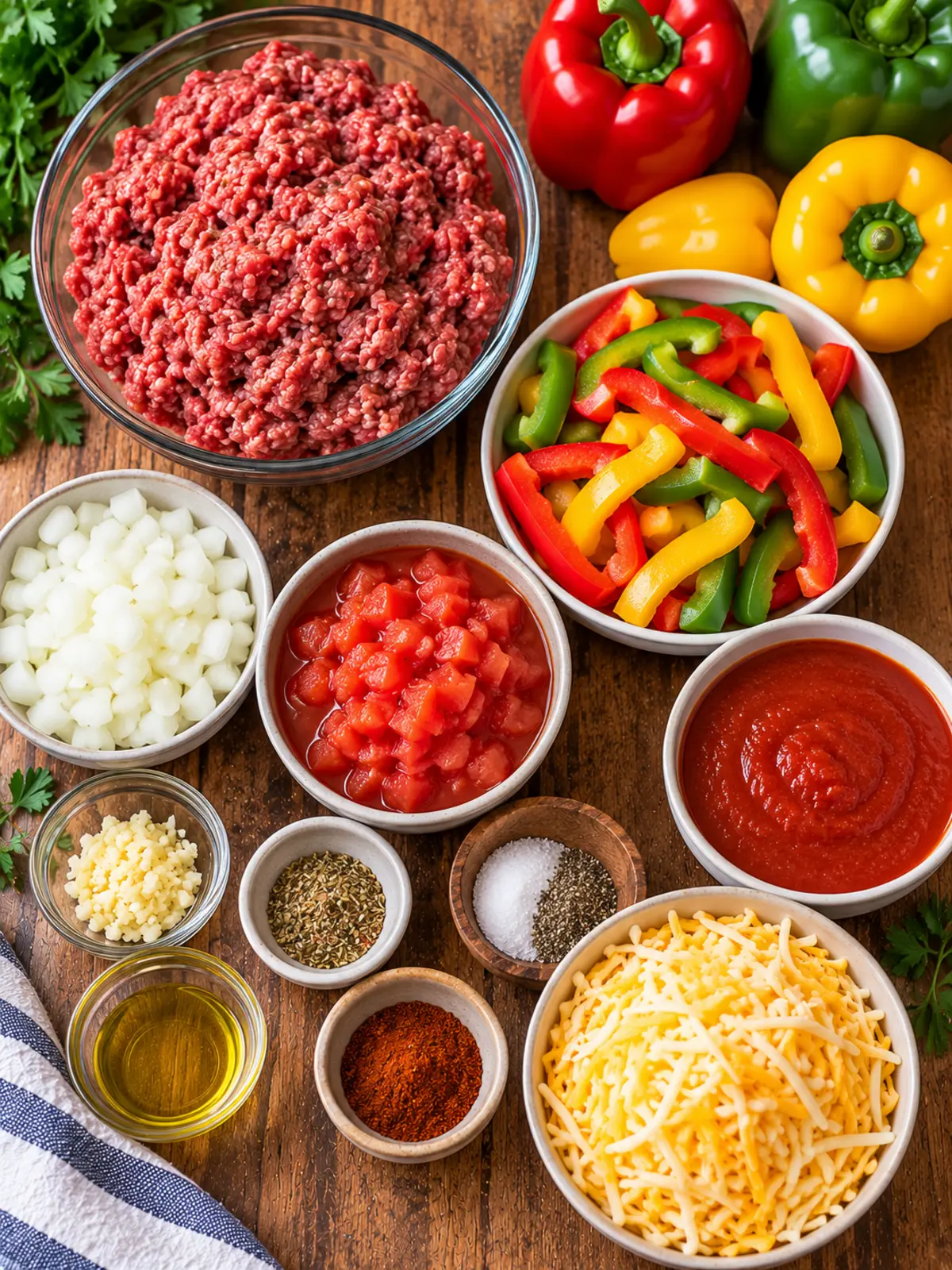 Crockpot Beef and Pepper Casserole - Comforting Meal — ingredients-flat-lay