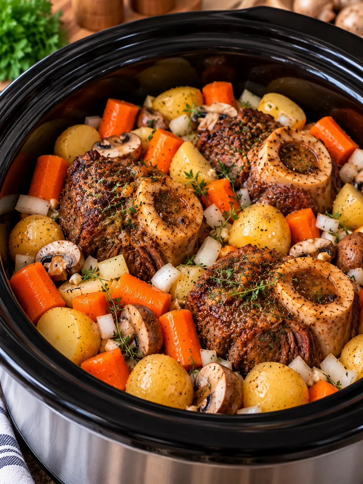 Crockpot Beef Shank: Hearty Slow-Cooked Meal — arranging vegetables
