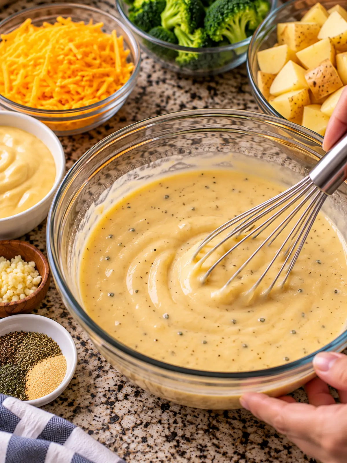 Crockpot Cheddar Broccoli Chicken and Potatoes Recipe — instructional image