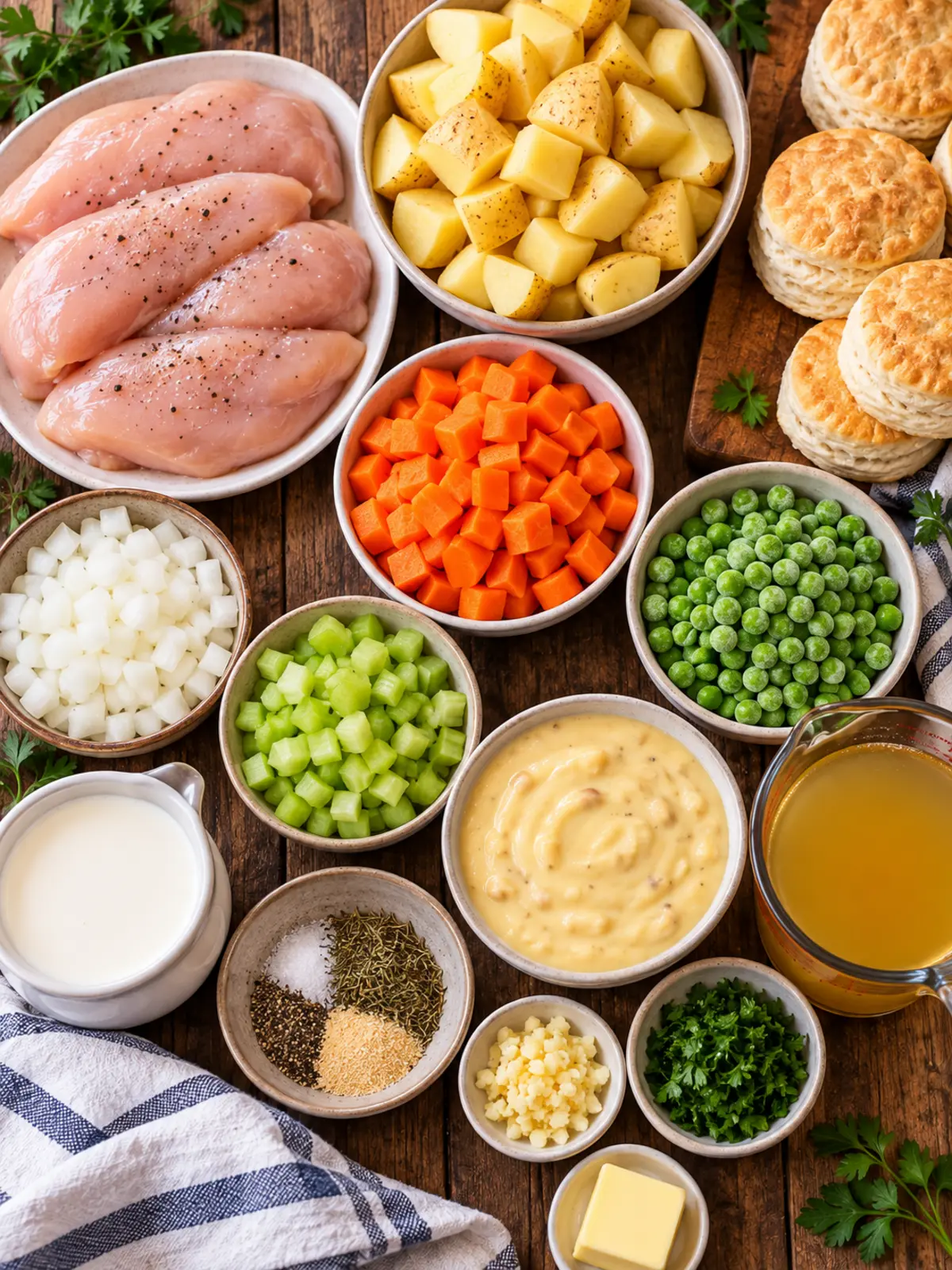 Crockpot Chicken Pot Pie for Comfort Food Lovers — ingredients flat-lay