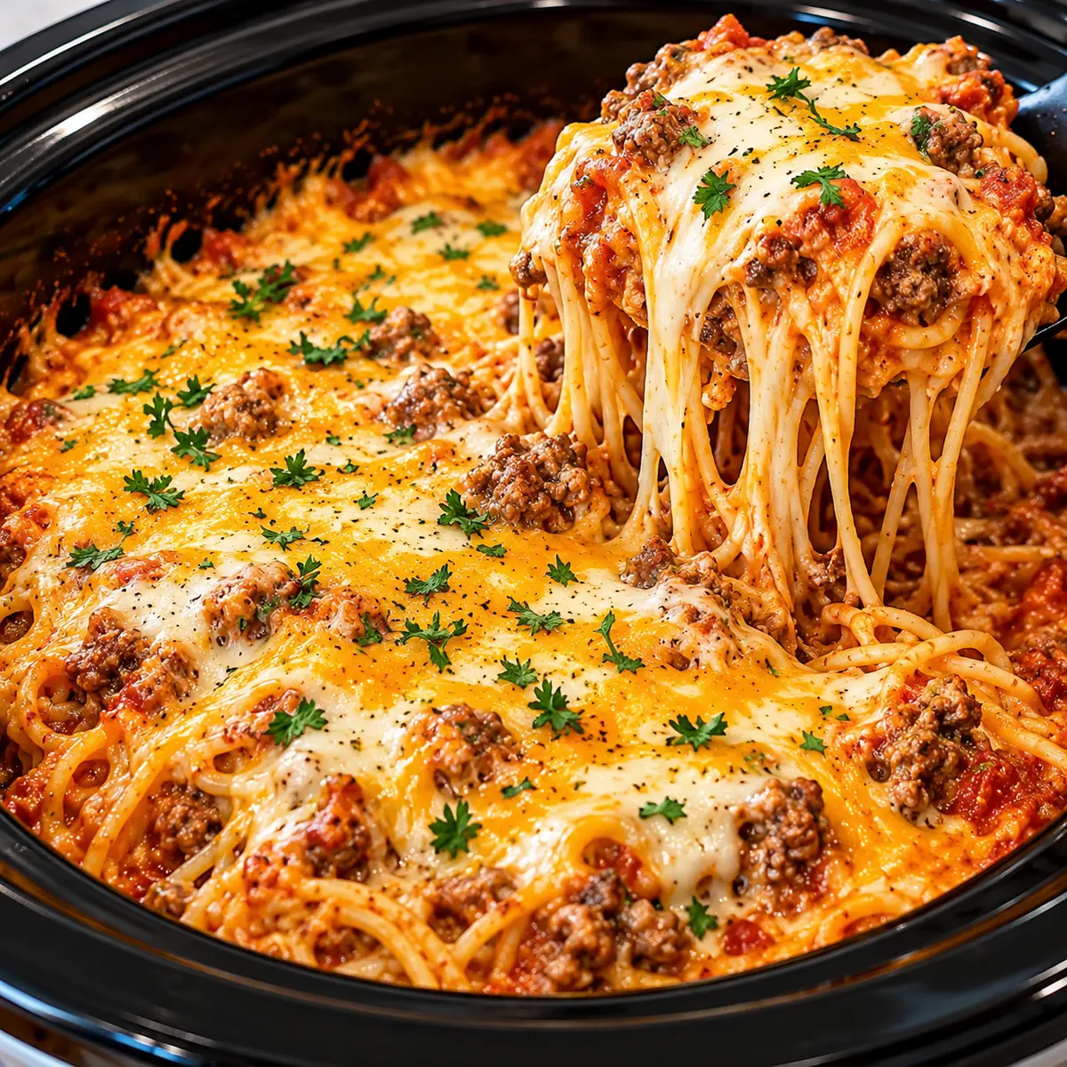 Crockpot Million Dollar Spaghetti - A Cheesy Casserole — featured