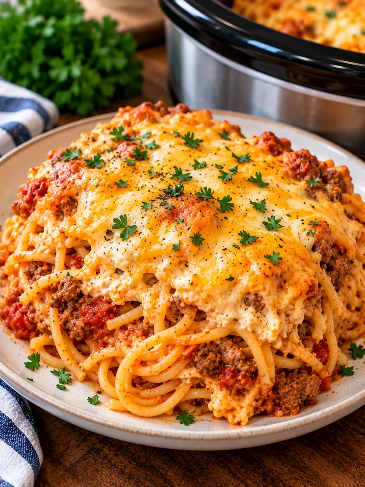 Crockpot Million Dollar Spaghetti - A Cheesy Casserole — final serving