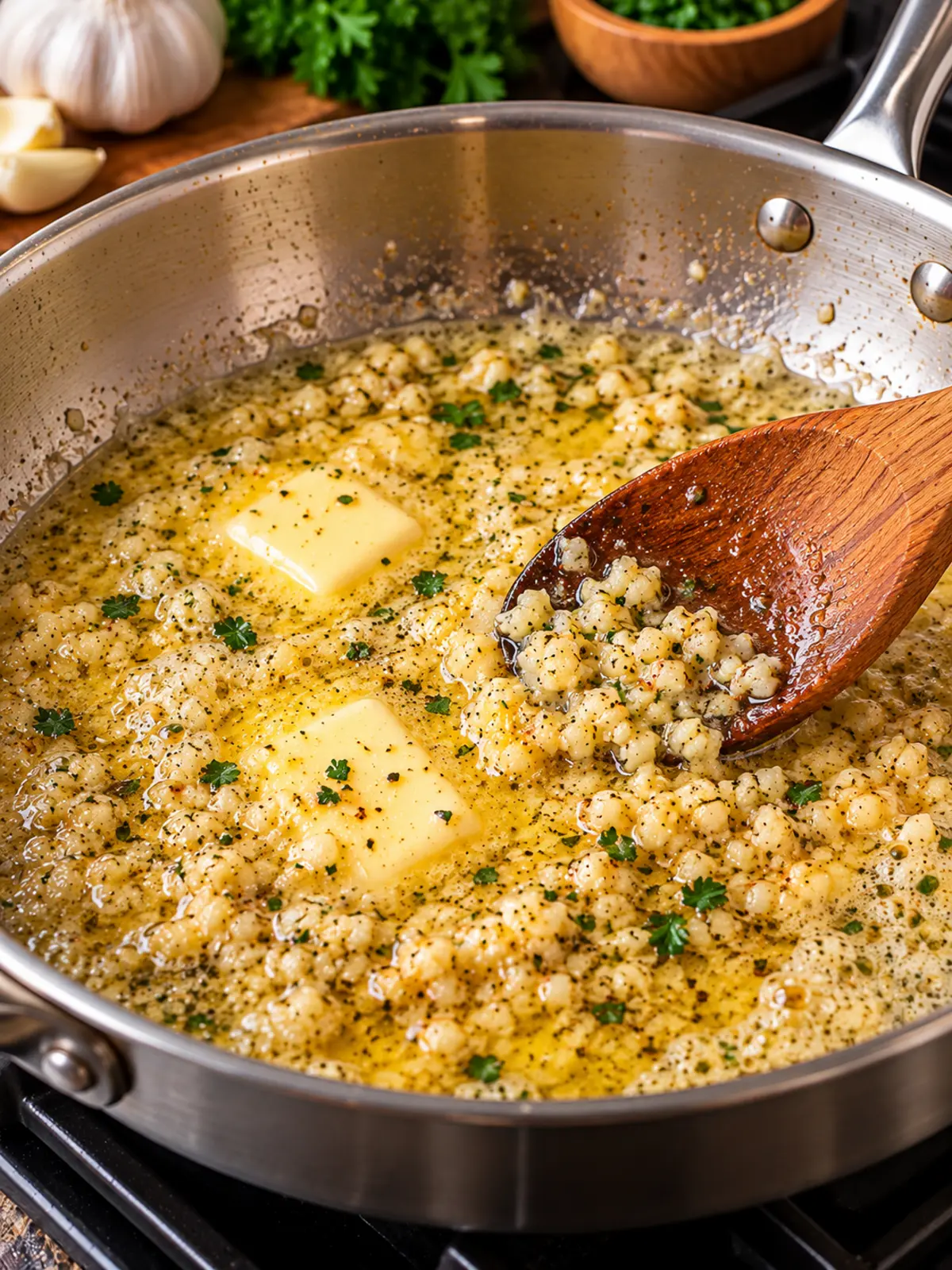Garlic Butter Shrimp and Sausage Boil — making garlic butter process