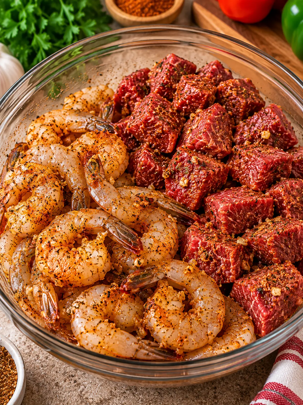 Garlic Butter Shrimp and Steak Rice Skillet — process image