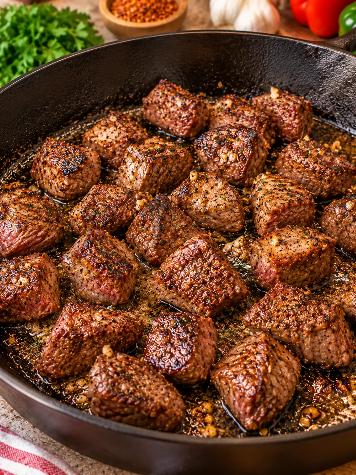 Garlic Butter Shrimp and Steak Rice Skillet — process image